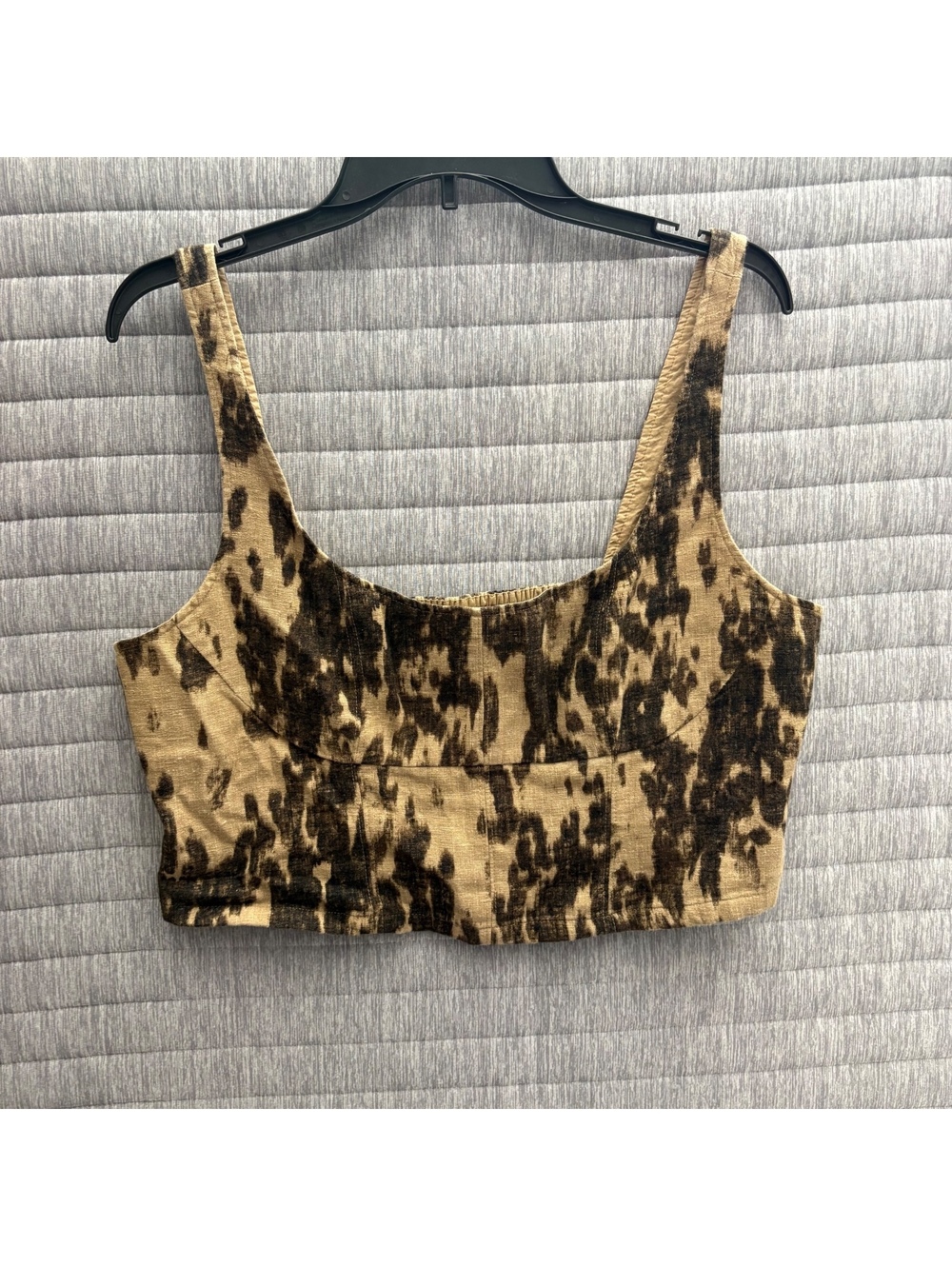 Banana Republic Animal Print Crop Tank Top Size 14 Linen Blend Smocked Back